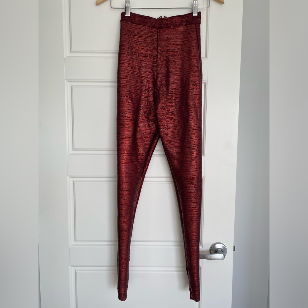 House of CB XS Burgundy Metallic Bandage Leggings